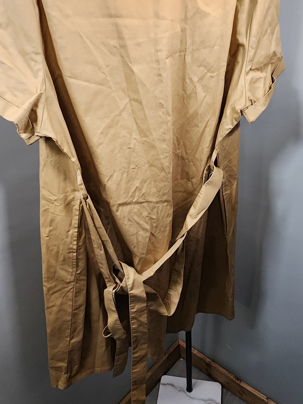 Khaki Midi Shirt Dress with Pink Placket - Picture 5 of 6